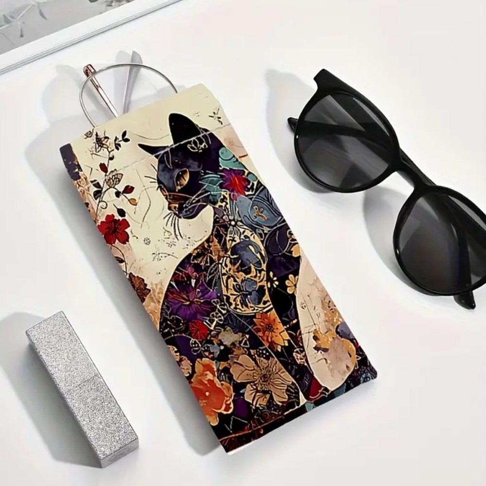 Floral Cat Print Glasses Case